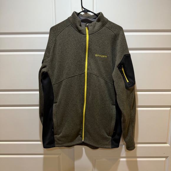 Spyder Fleece Jacket Full Zip Soft Shell Olive Green Black Trim XL‎ - Picture 1 of 7